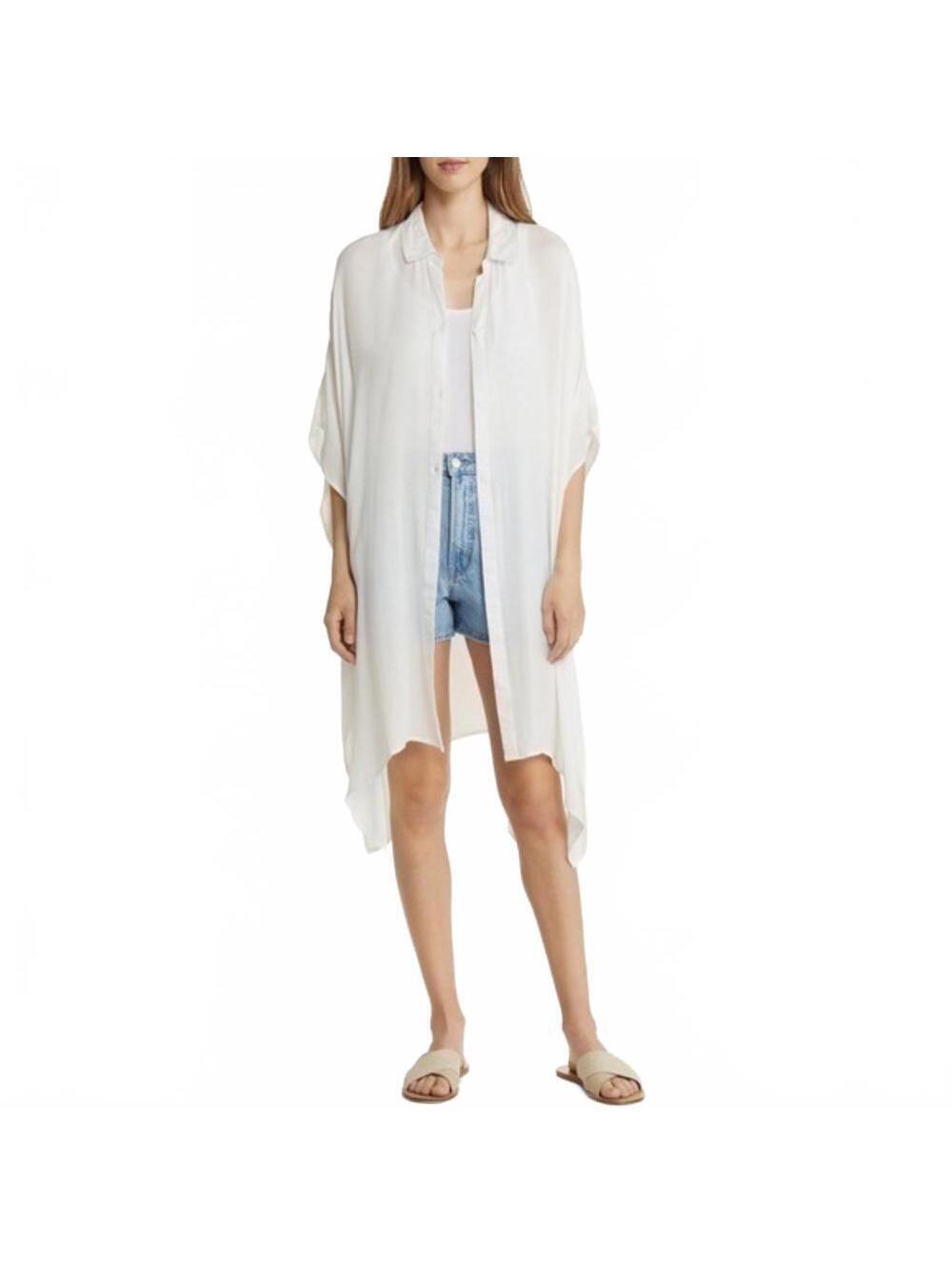 Wide Sleeve Button Up Tunic Collar Swim Cover Up White NWT One Size